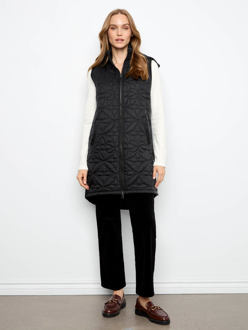 Charlie B • Sleeveless Long Puffer Vest W/ Removable Hood - Black