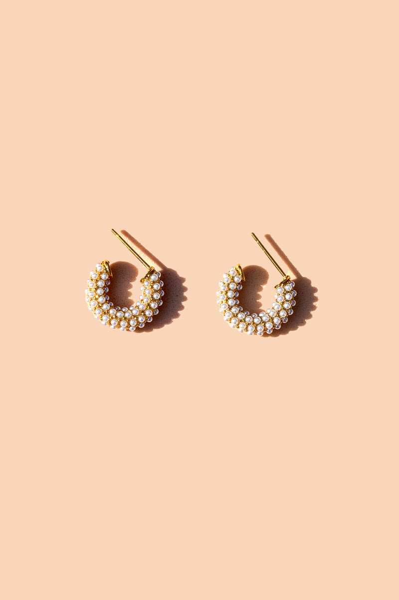 Peter + June • Mini Dot Pearl Hoop 18k Gold Plated