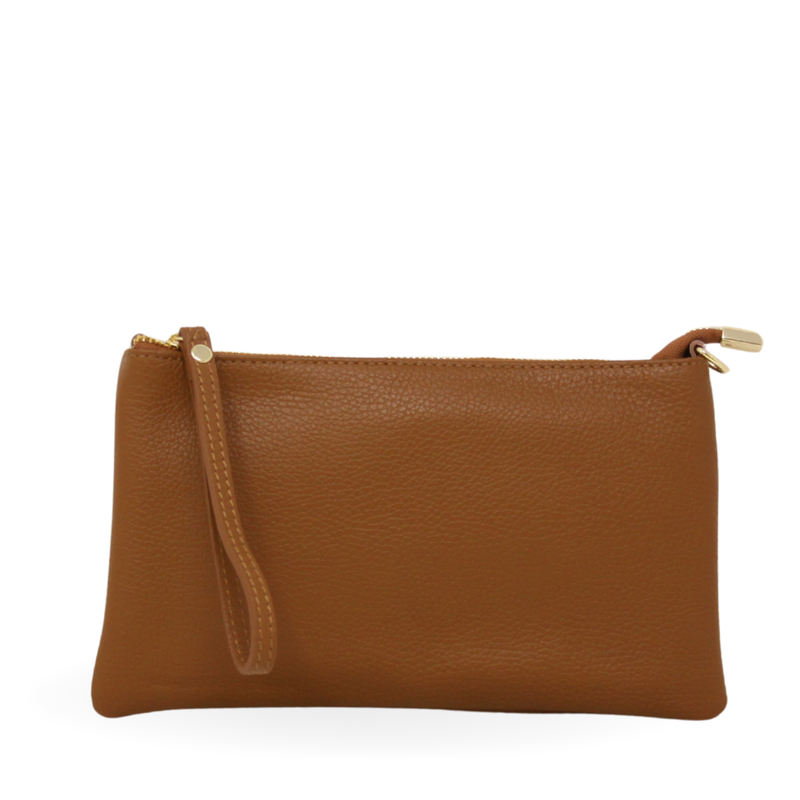 Genuine Italian Leather Wallet Crossbody - Camel