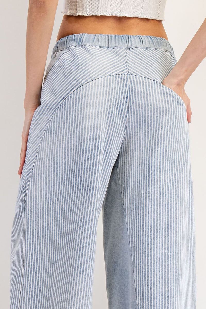 Washed Striped Pants - Denim