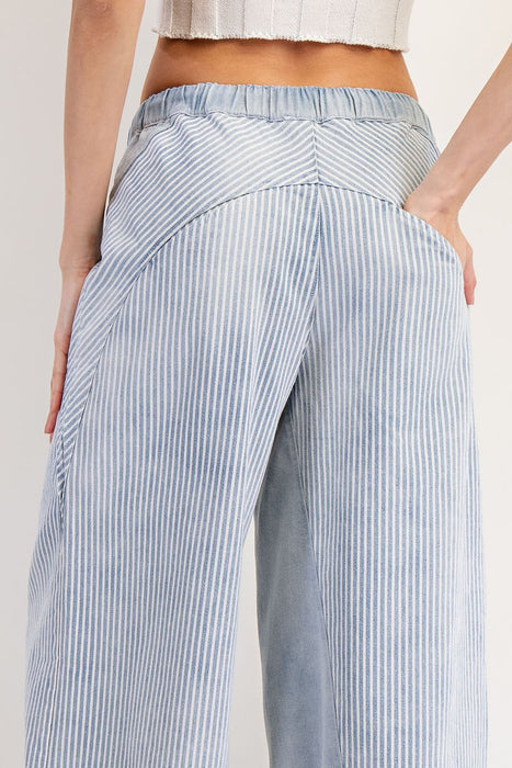 Washed Striped Pants - Denim