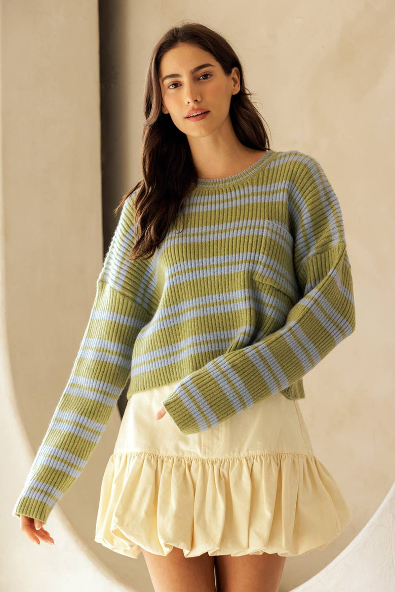Striped Ribbed Sweater - Blue/Green