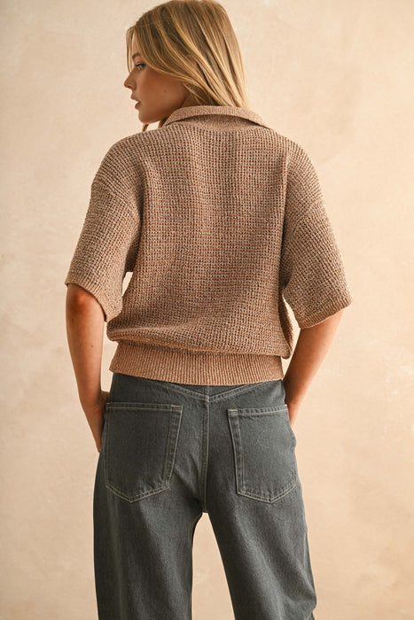 Collared Knitted Top - Mocha & Brown