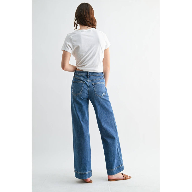 Mica Denim • Mid Rise Wide Leg Jeans - Bismark