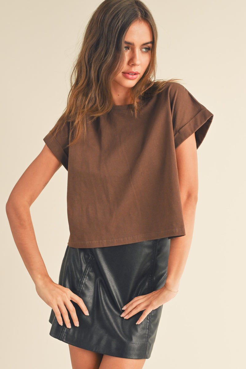 Cuffed Sleeve Top - Brown