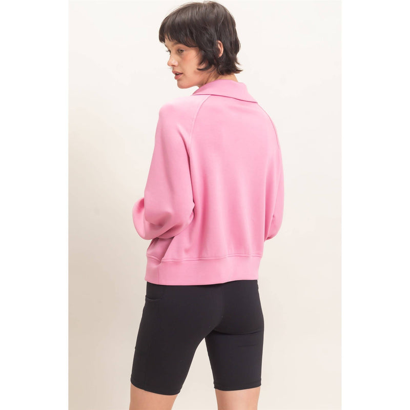 Half-Zip Raglan Pullover - Pink