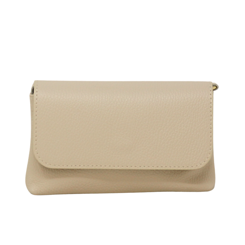 Genuine Italian Leather Crossbody Clutch - Beige