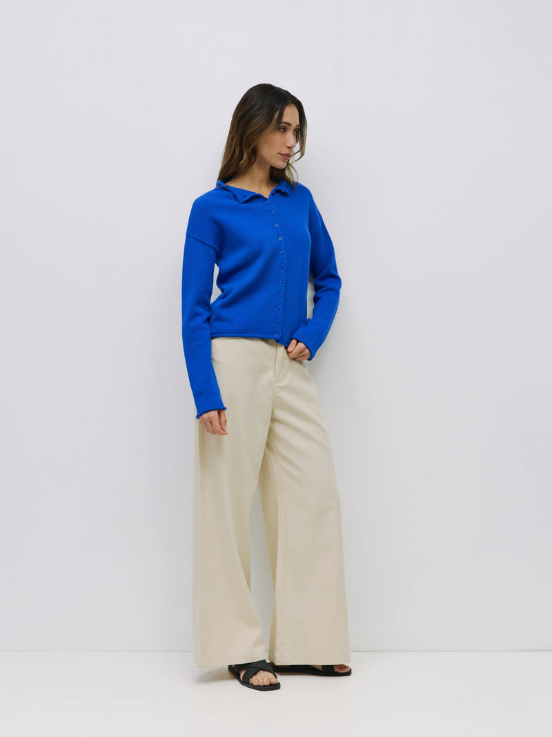 The Marlo Cardigan | Raw Hem Button-Down Cardigan - Blue