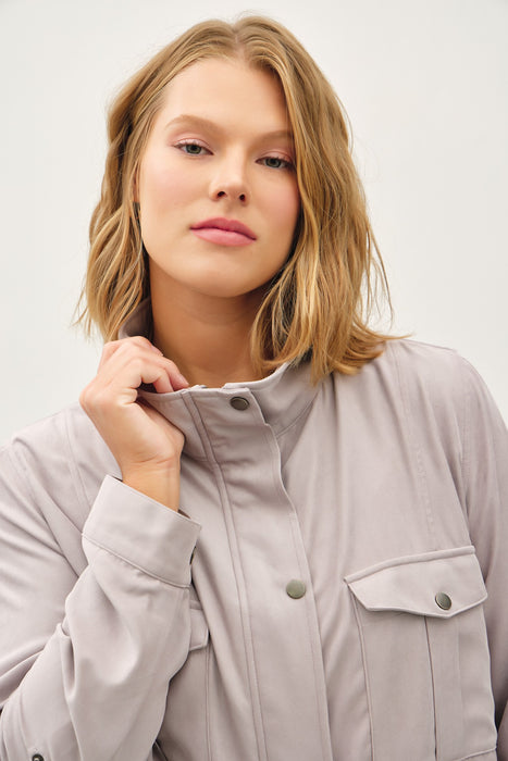 Cropped Utility Zipper Safari Jacket - Warm Grey