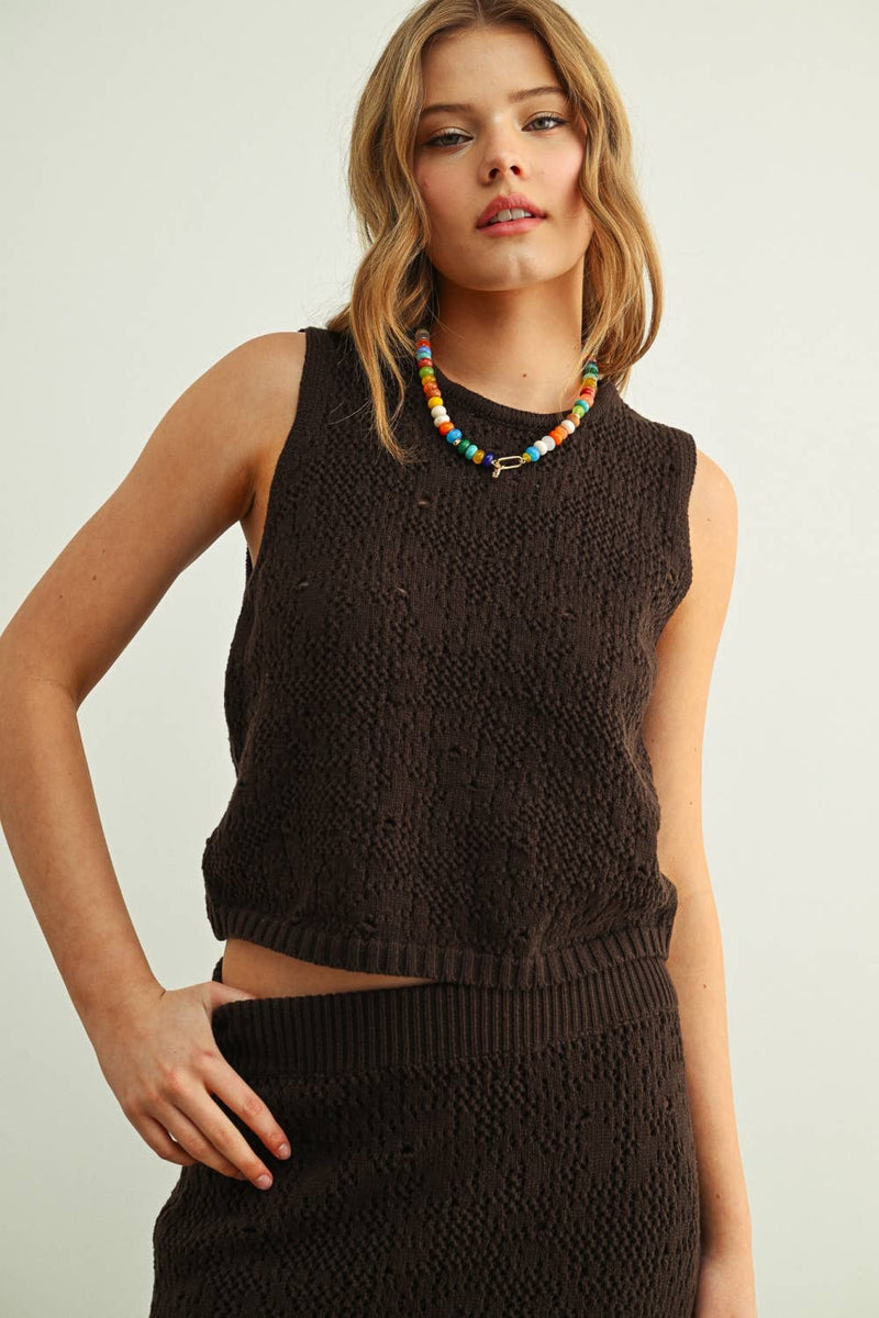 Knit Crop Tank Top - Brown