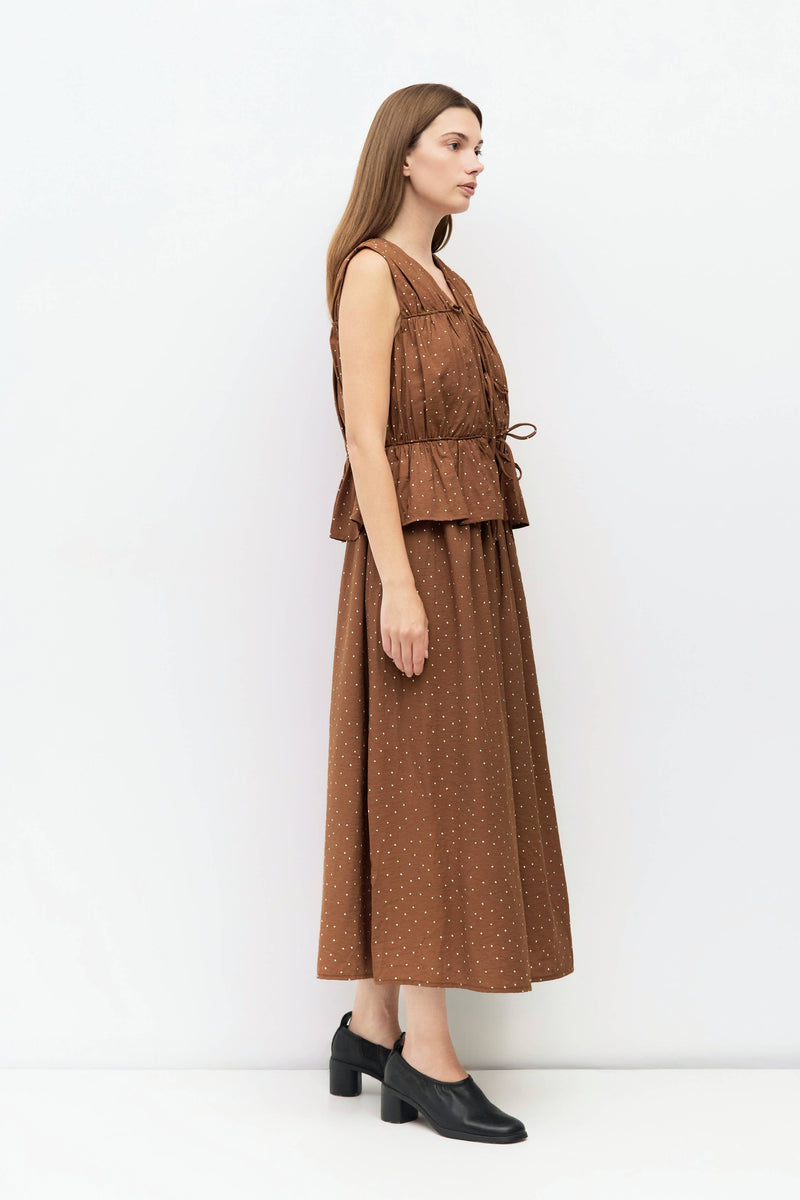 The Melinda Top | Tiered Tie Front Blouse - Brown
