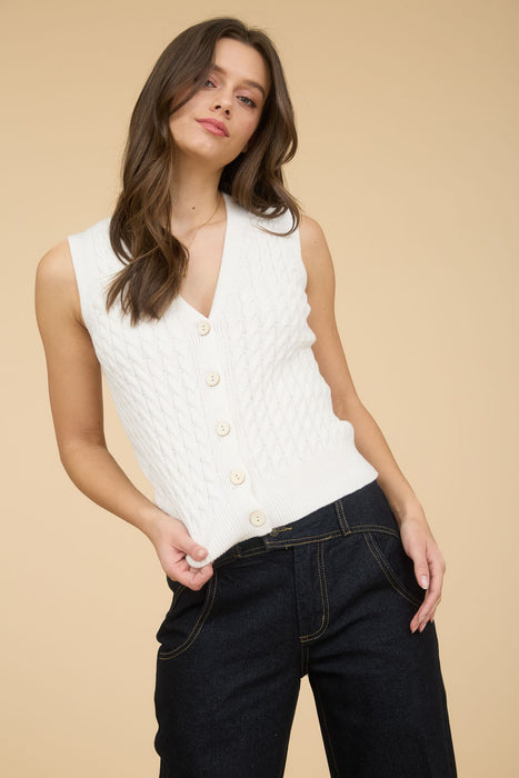 Cable Sweater Vest - White