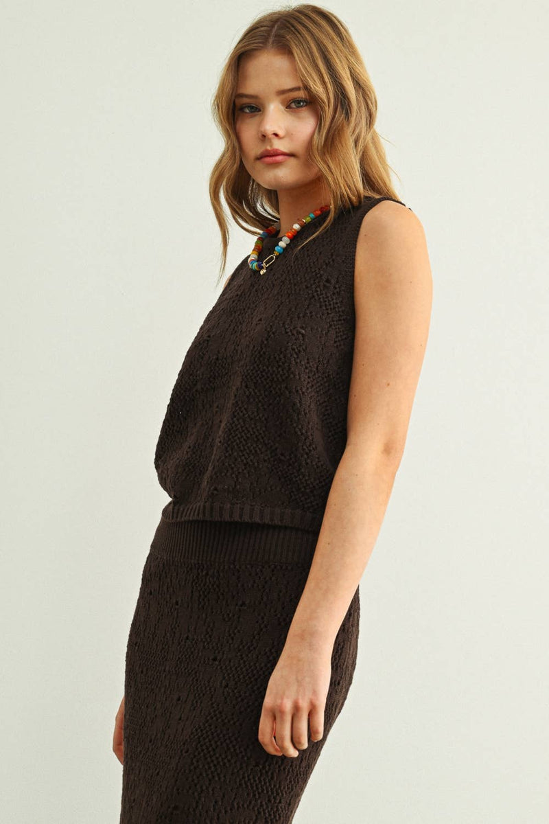 Knit Crop Tank Top - Brown