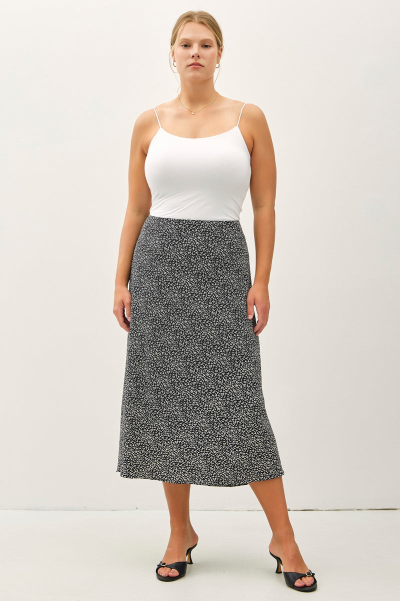 Dot Print Midi Skirt - Black