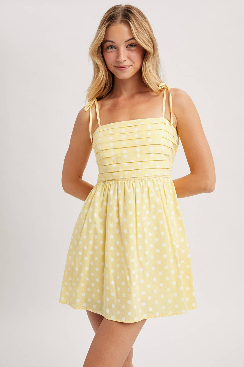 Polka Dot Mini Dress - Lemon
