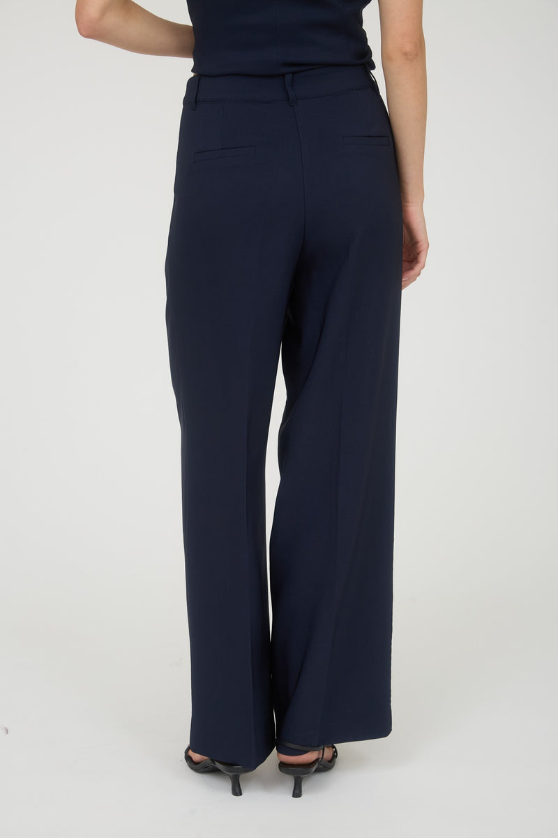 High Waist Pleated Wide Leg Dress Pants - Navy