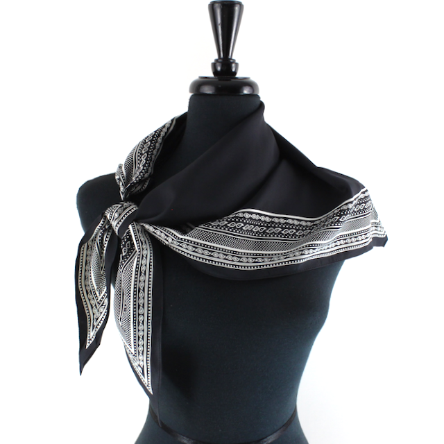 Border Print Triangle Lightweight Scarf - Black