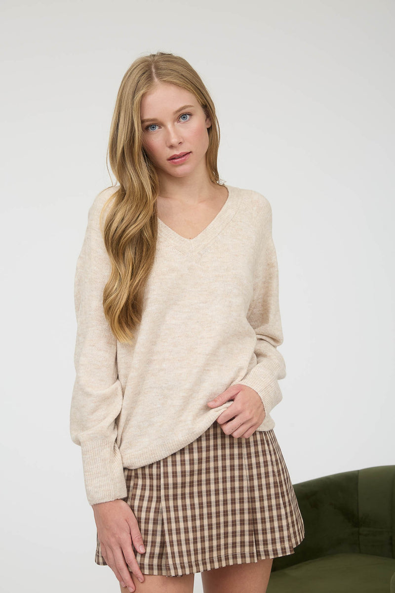 V Neck Sweater - Oatmeal