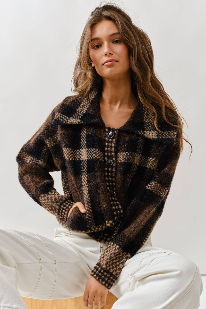 Plaid Button-Up Cardigan