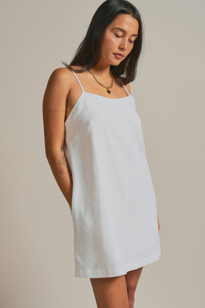 Minimalist Adjustable Strap Slip Mini Dress - White