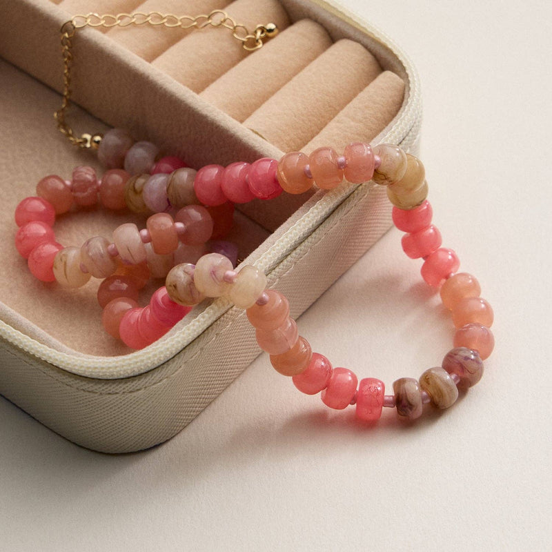Gradient Color Round Disc Beaded Necklace - Orange