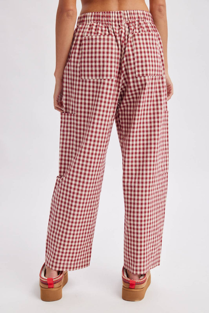 Plaid Patch Pocket Pants - Cherry & Cream