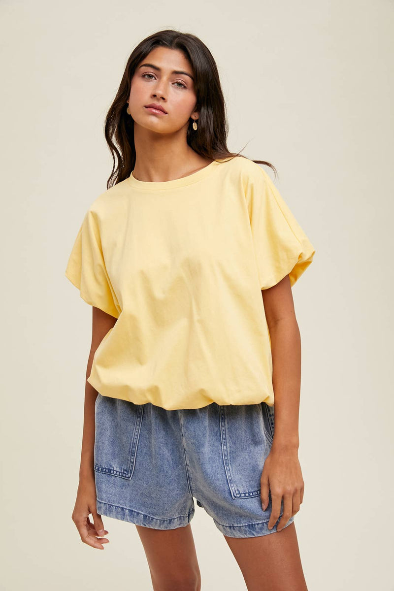Bubble Hem Knit Top - Lemon