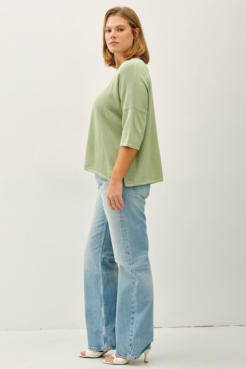 Cotton Slub V Neck Tee - Applemint