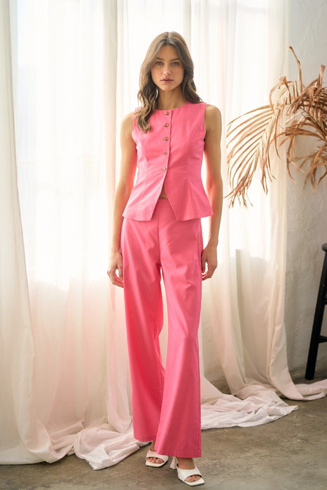 Button Down Vest - Hot Pink