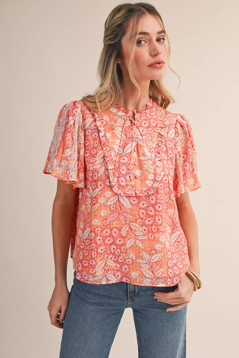 Floral Print Top - Orange & Pink