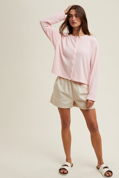 Heart Button Up Cardigan - Petal Pink