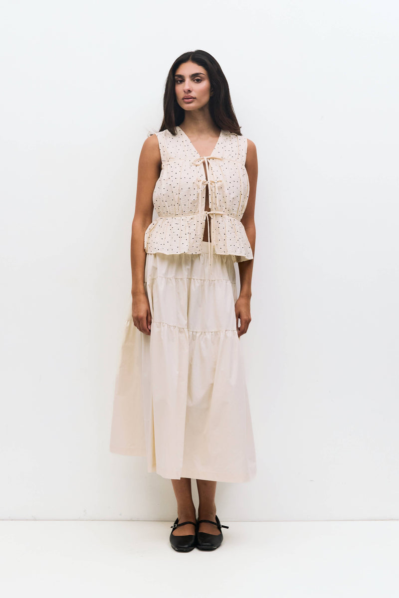 The Melinda Top | Tiered Tie Front Blouse - Cream
