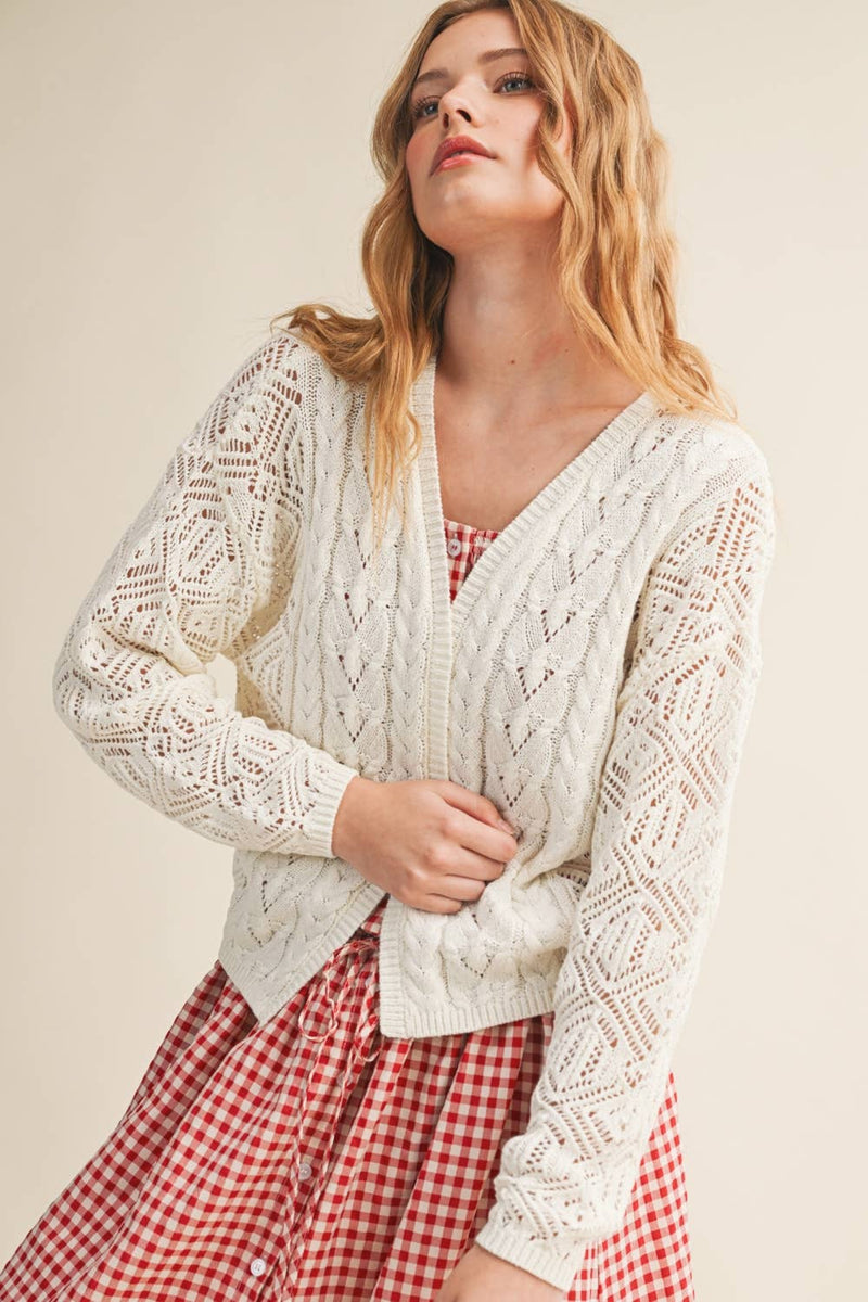 Cable Knit Cardigan - White