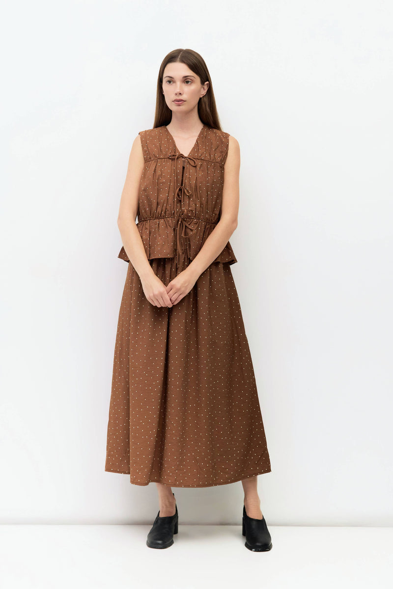 The Melinda Top | Tiered Tie Front Blouse - Brown