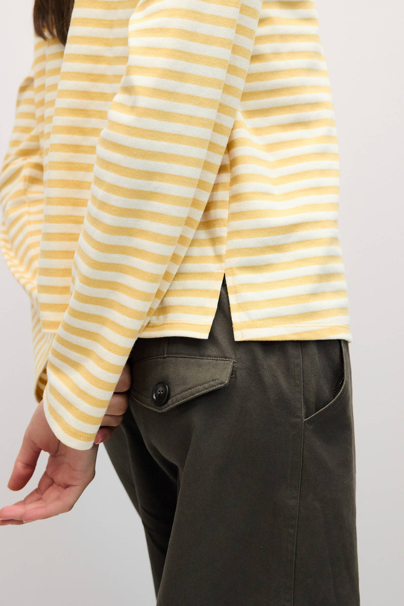 The Jessie Top | Striped Long Sleeve T-Shirt - Yellow & Ivory