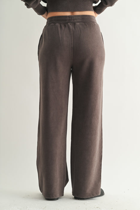 Mineral Wash Luxe Wide Leg Sweatpants - Espresso