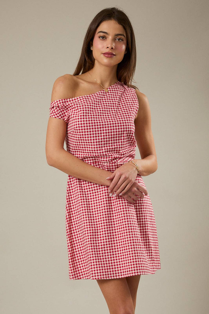 Gingham Mini Dress - Cream & Red