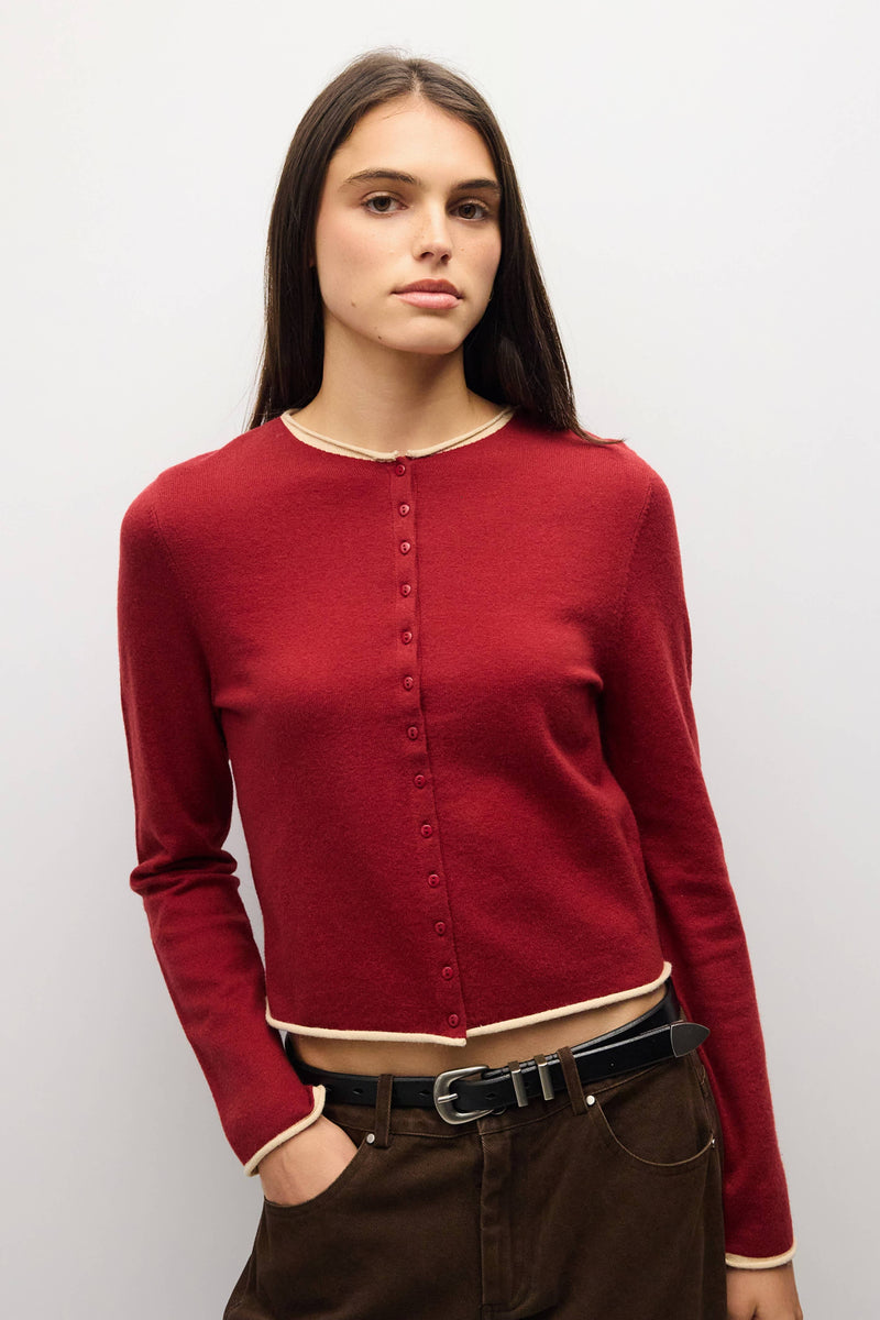 The Jolie Cardigan | Contrast Pop Cardigan - Red
