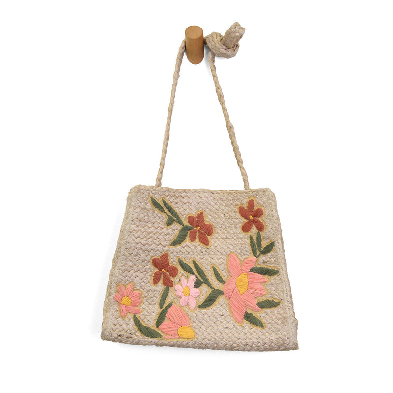 Multi Embroidered Daisies Zoe Jute Crossbody