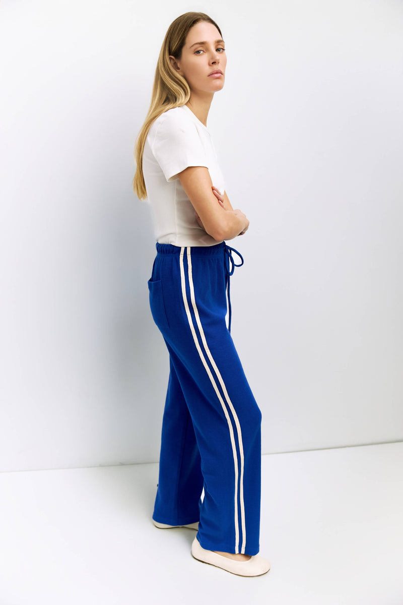 The Enzo Pants | Wide-Leg Thermal Sport Pants - Blue & Cream