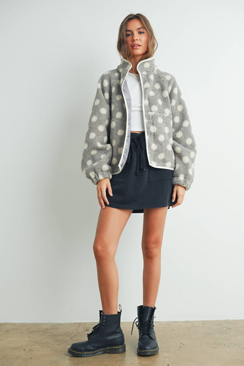 Polka Dot Sherpa Fleece - Grey & Ivory