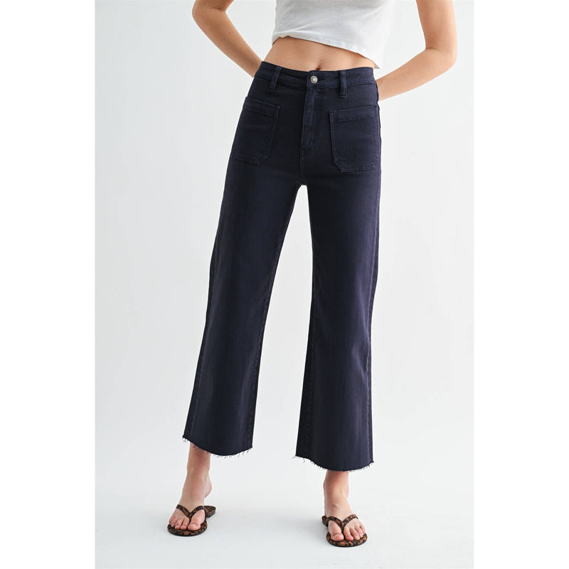 Mica Denim • High-Rise Crop Wide Leg Jeans - Navy