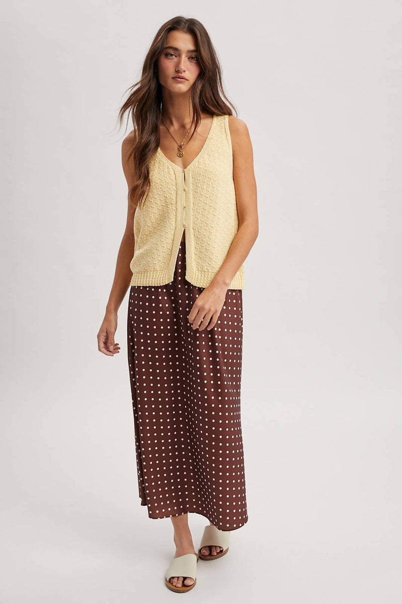 Polka Dot Satin Midi Skirt - Chocolate & White