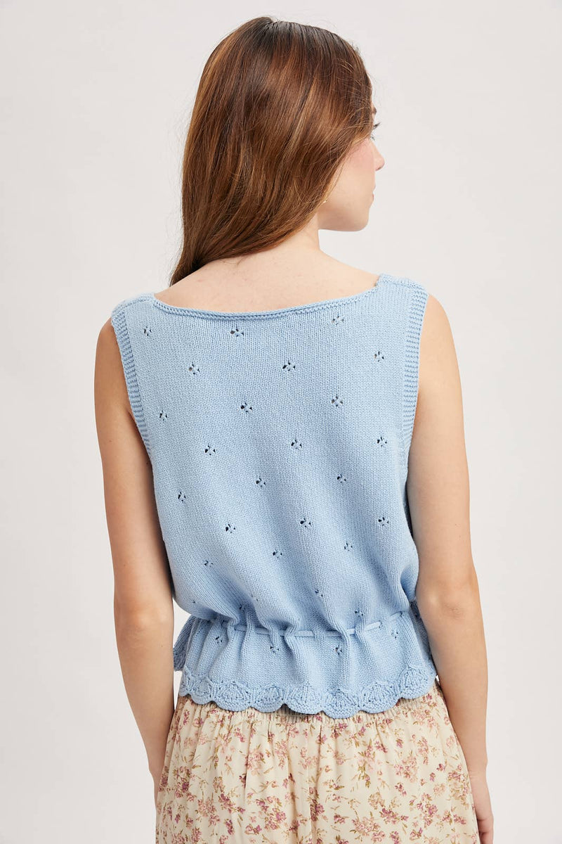 Scallop Hem Sweater Tank - Blue