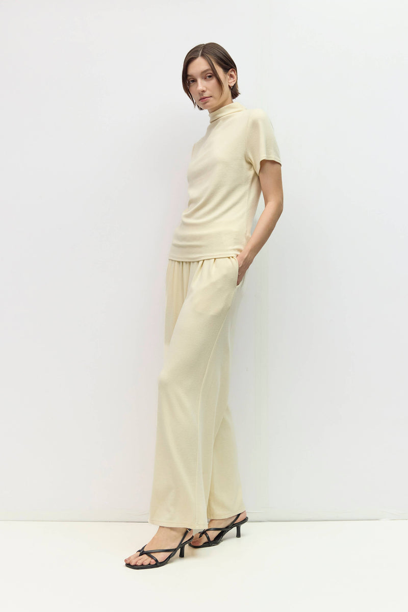 The Carrie Top | Soft Knit Turtleneck Short Sleeve Top - Beige