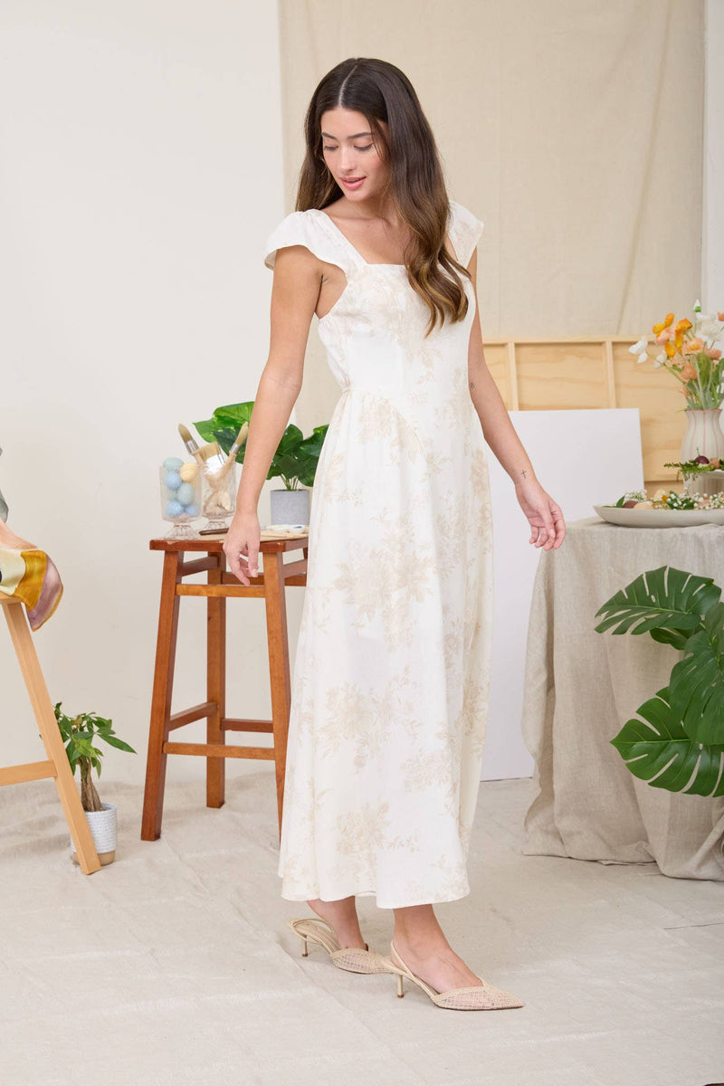 Bell Sleeve Midi Dress - Light Khaki