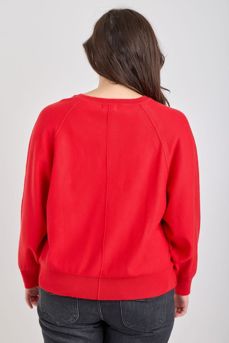 Half Button Up Sweater - Red
