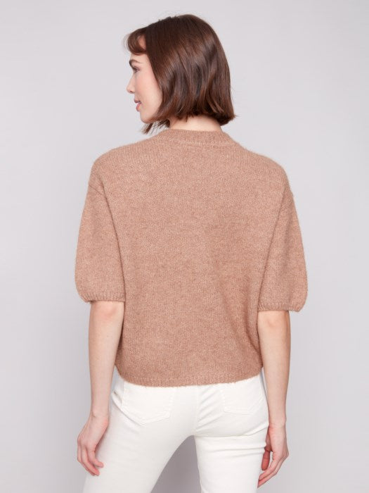 Elbow Sleeves Balloon Shape Sweater - Sesame