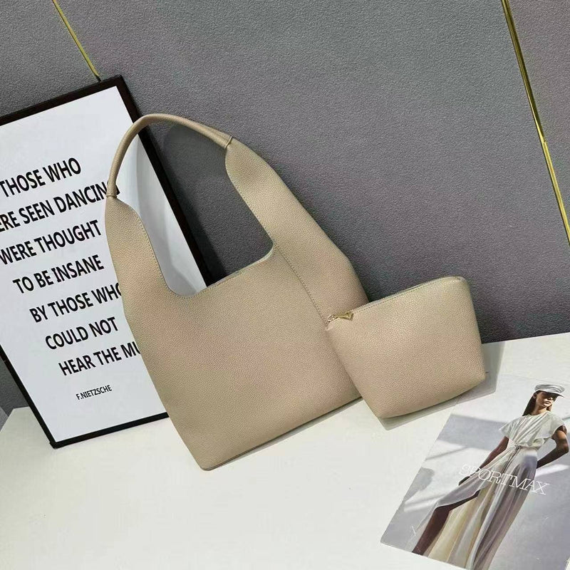 Microfiber Leather Hobo Bag - Beige