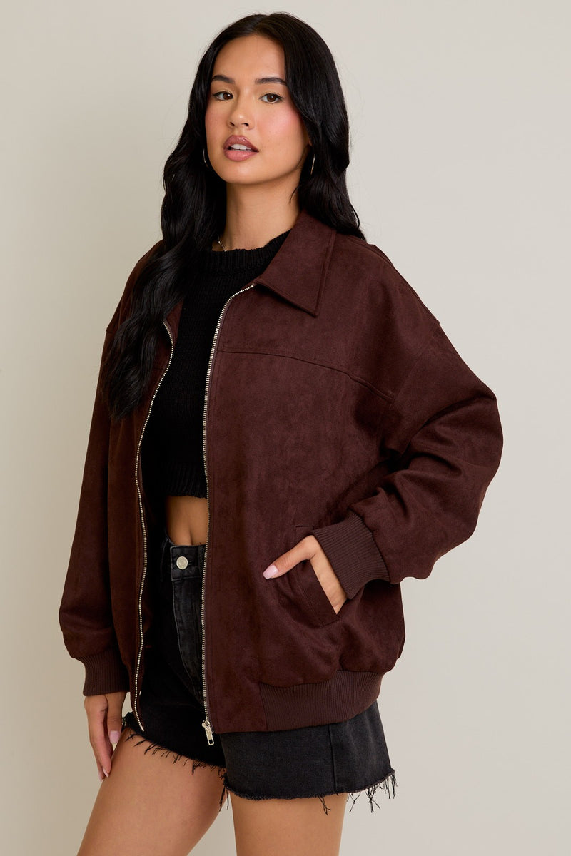 Oversized Bomber Jacket Dk Br